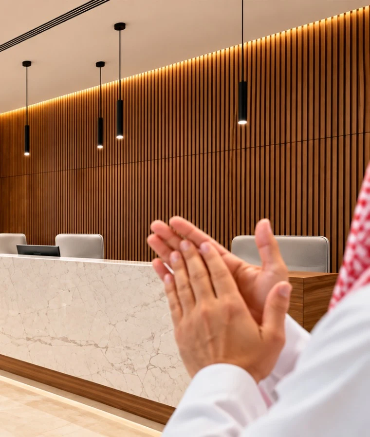 كفّا اليد أمام تصور لمساحة استقبال